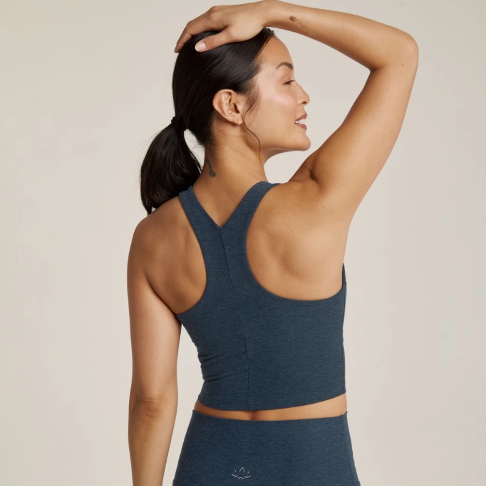 Beyond Yoga: Focus Racerback Crop Tank in Nocturnal Navy